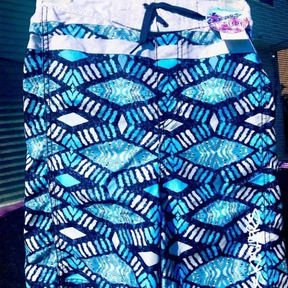 NWT - SKECHERS Board Shorts/ Swim Trunks - Teal & White - Sz 16